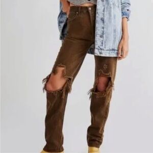 Free People We the Free The Lasso Jeans Distressed Olive sz 26